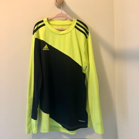 Adidas Aeroready Goalkeeper Long Sleeve Shirt, Black & Electric Yellow, Sz 11-12 - Picture 1 of 3